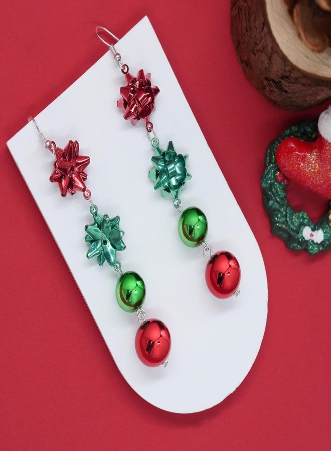 Nylry Christmas Earrings for Women Holiday Xmas Bow Earring for Women Red Green Festive Bow Drop Dangle Earrings Christmas Jewelry Accessories Outfits Gifts-bow&round - Image 2